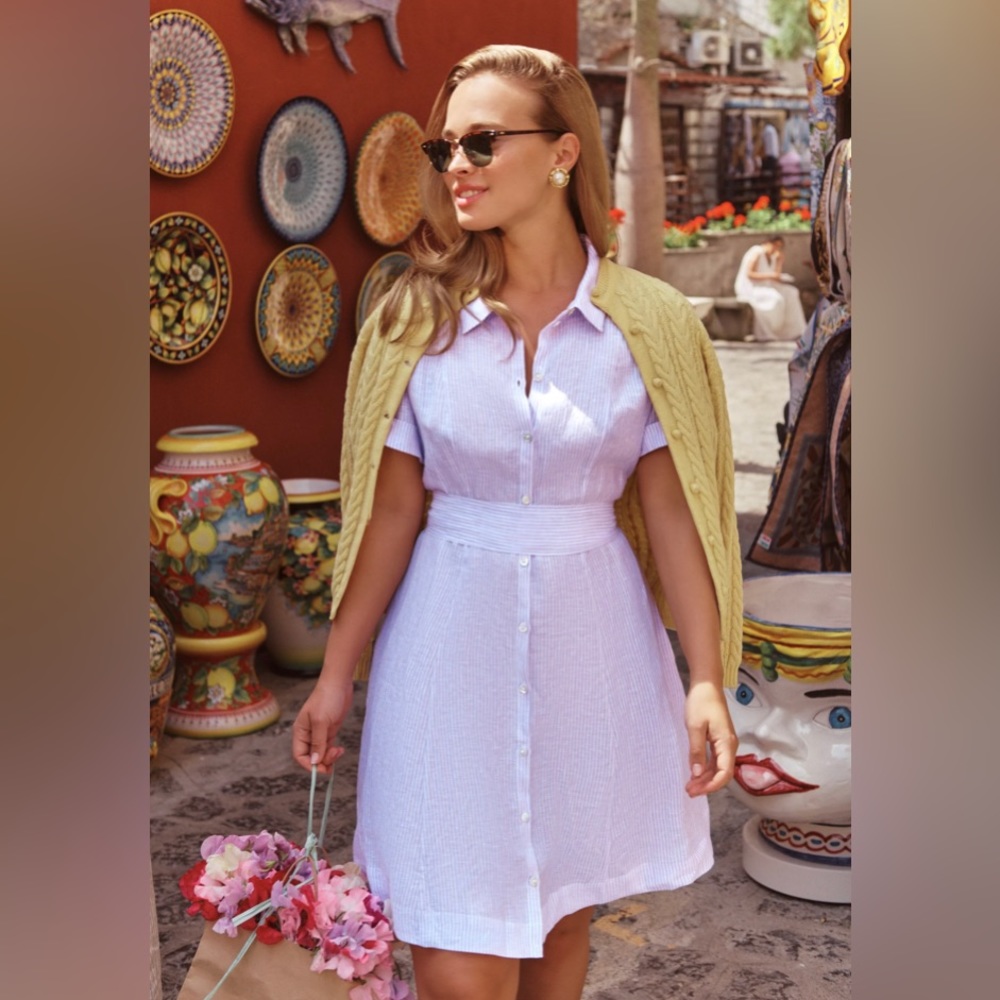 Hill House Laura dress in Lilac Stripe linen XS